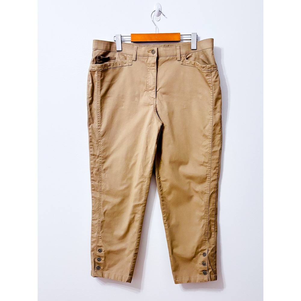 HAGGAR Beige Stretch Cotton Cropped Pants Embellished Pockets Size 16